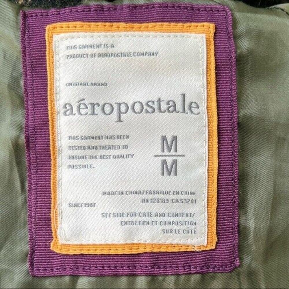 Y2K Aeropostale Wool blend lined plaid double breasted pea coat with pockets - Picture 3 of 12